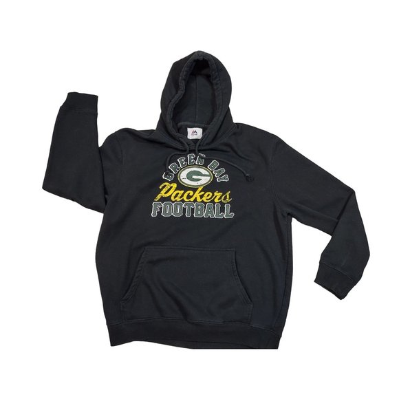 Green Bay Packers Football Hoodie Black Heavyweight Kangaroo Pocket Mens Large - Picture 1 of 5